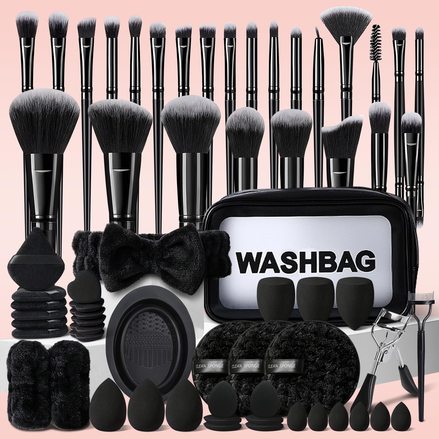 HGHDBT Juego de 65 brochas de maquillaje negro, kit de maquillaje p...