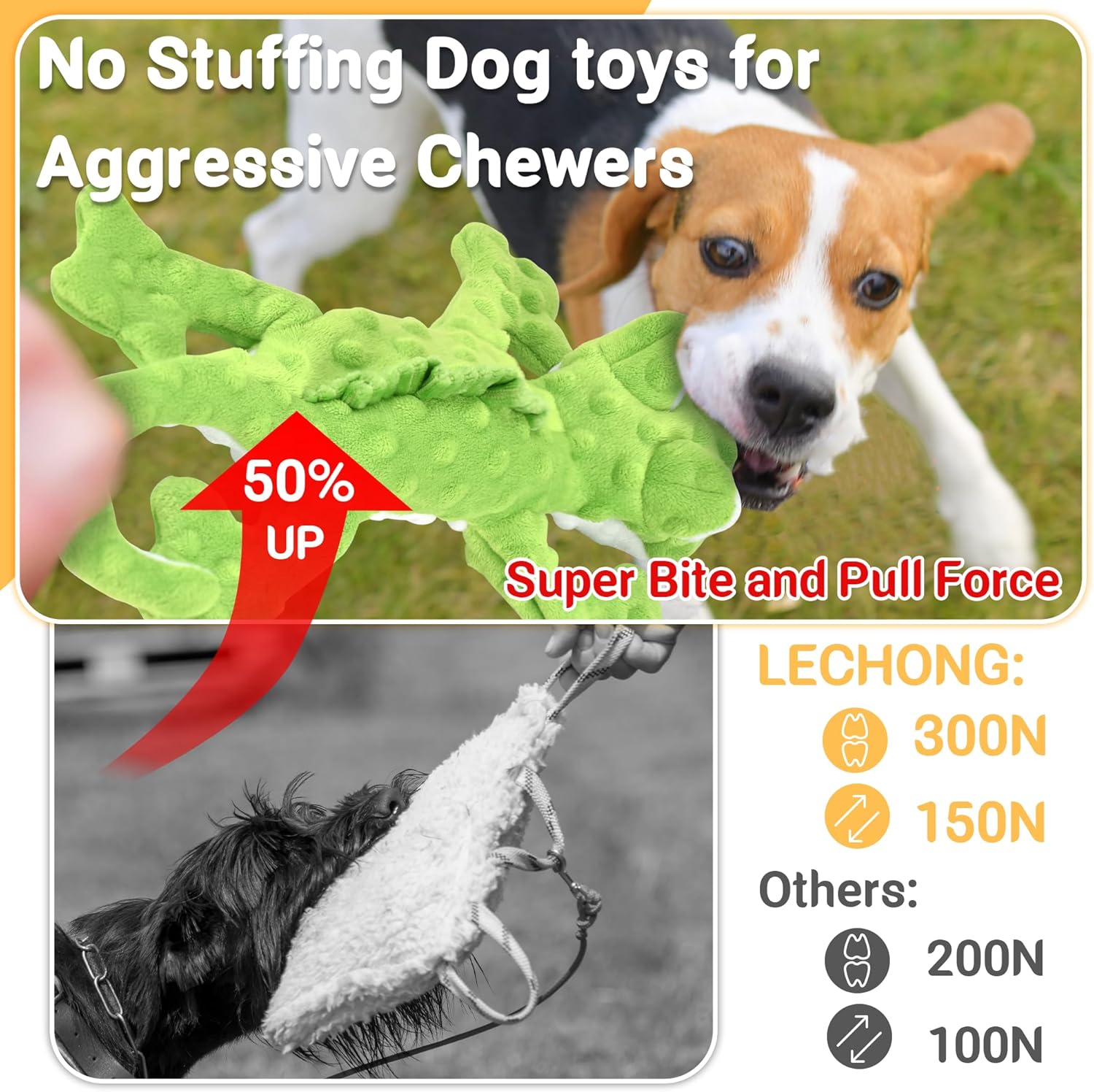 LECHONG Juguetes para perros sin relleno para masticadores agresivo...