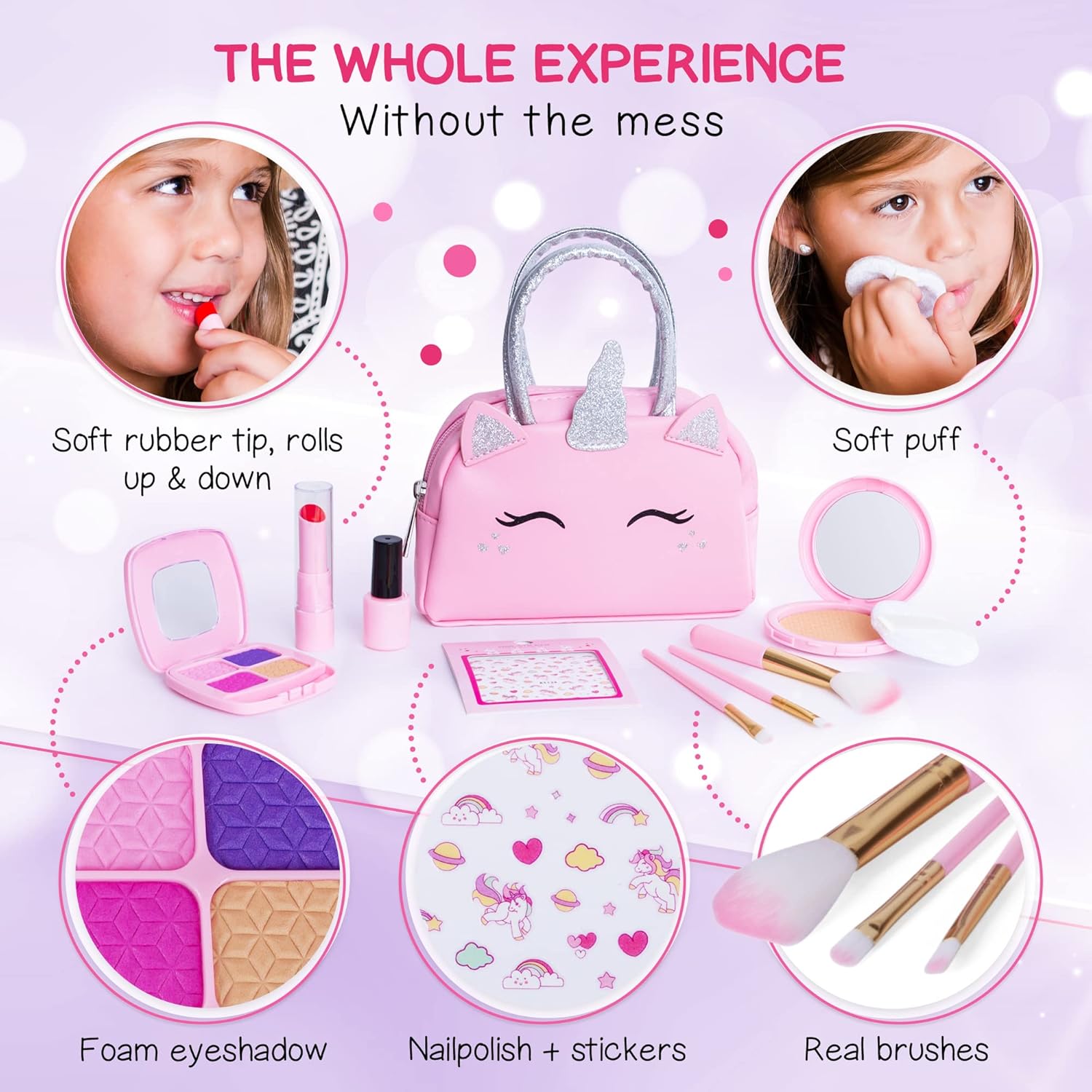 Kit de maquillaje de simulación para niñas pequeñas con bolso de un...
