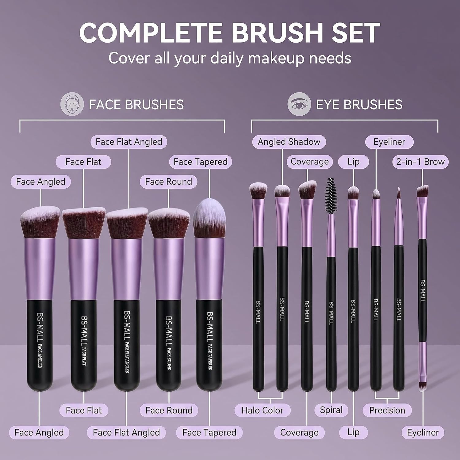 BS-MALL Pinceles de Maquillaje Sintéticos Premium Base en Polvo Cor...
