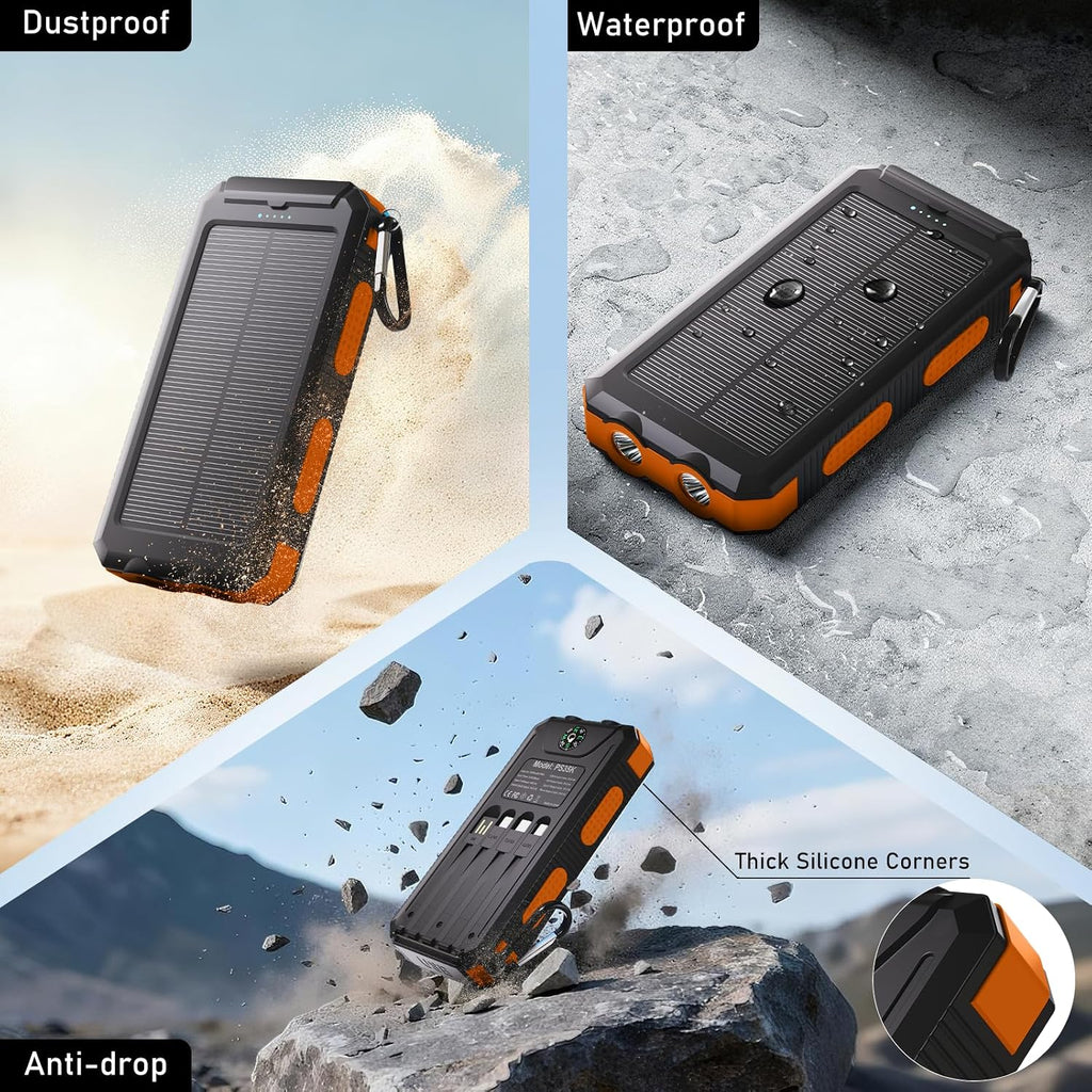 Durecopow Cargador solar de 20,000 mAh, cargador portátil, 4 cables...