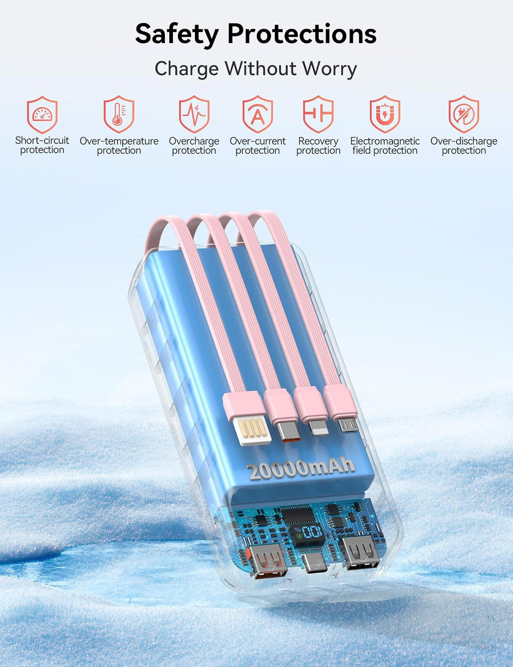 Nusyddy Cargador portátil de 20000 mAh integrado con 4 cables, bate...