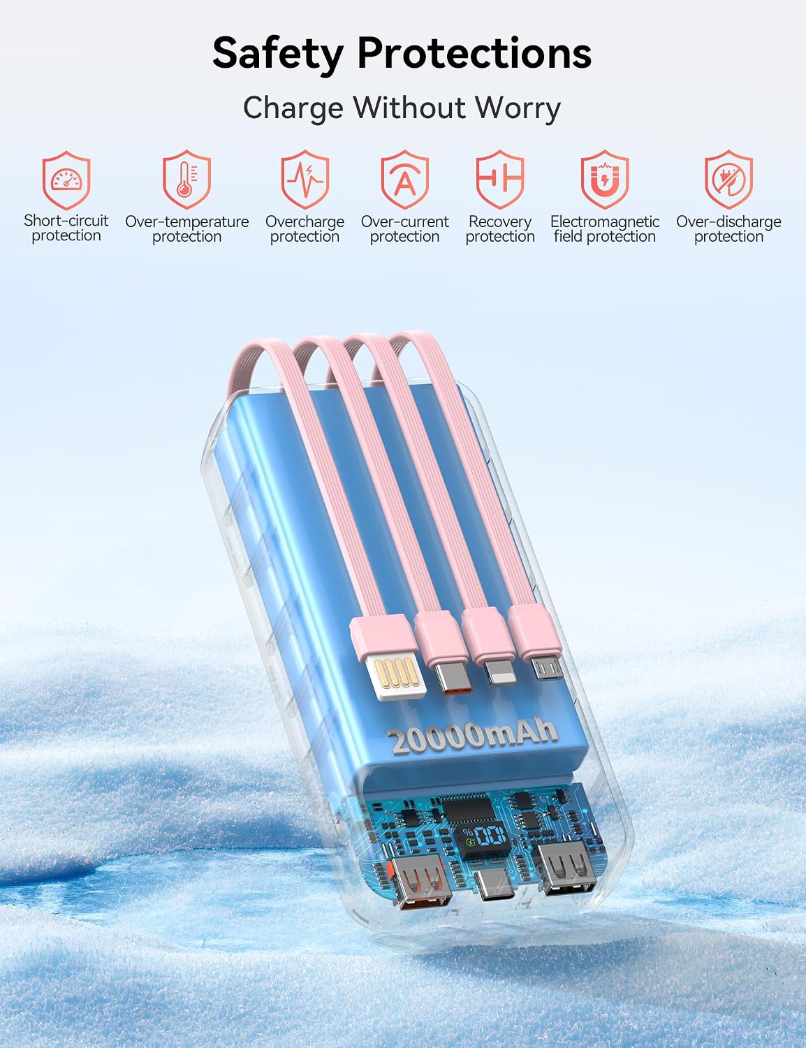 Nusyddy Cargador portátil de 20000 mAh integrado con 4 cables, bate...
