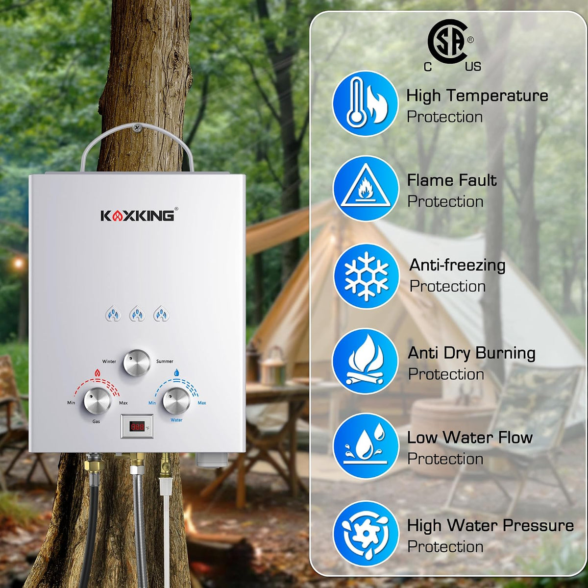 KOXKING Calentador de agua sin tanque de propano 6L, 1.58 GPM portá...