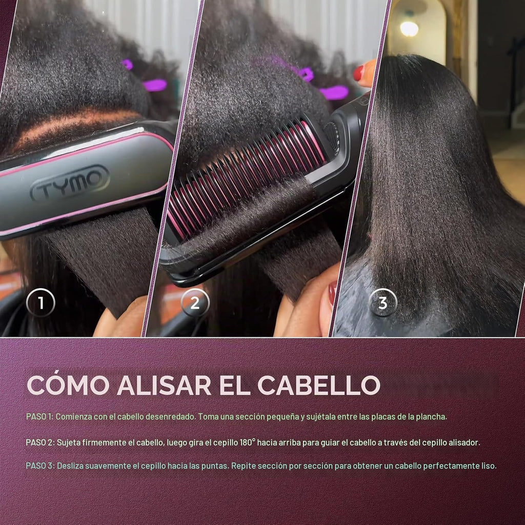 TYMO Cepillo Alisador de Pelo Plancha Plana 2 en 1, 200M Iones Alis...