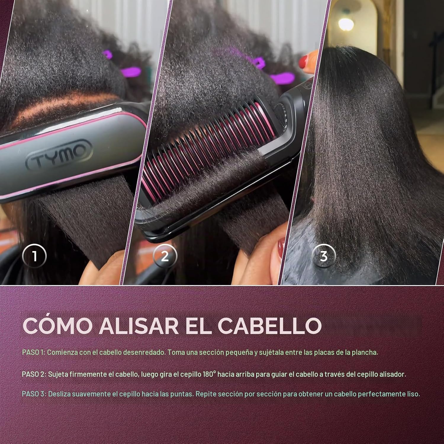 TYMO Cepillo Alisador de Pelo Plancha Plana 2 en 1, 200M Iones Alis...