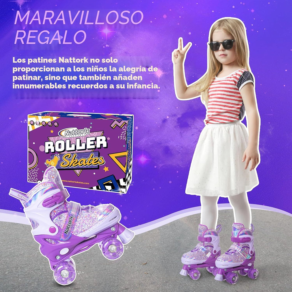 Nattork Patines de ruedas para niñas y niños, 4 tamaños ajustables...