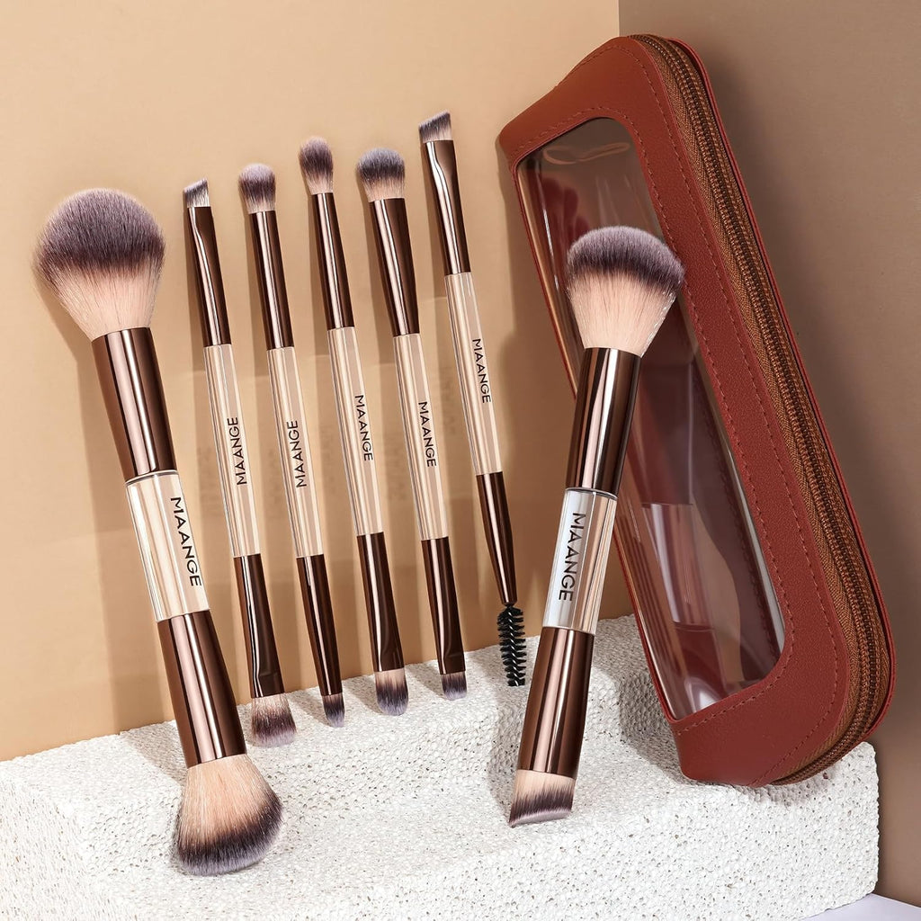 MAANGE Juego de 7 pinceles de maquillaje con bolsa, brochas de maqu...