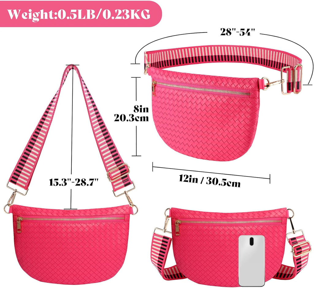 Bolsos cruzados tejidos para mujer, cinturón de cuero, riñonera, ca...