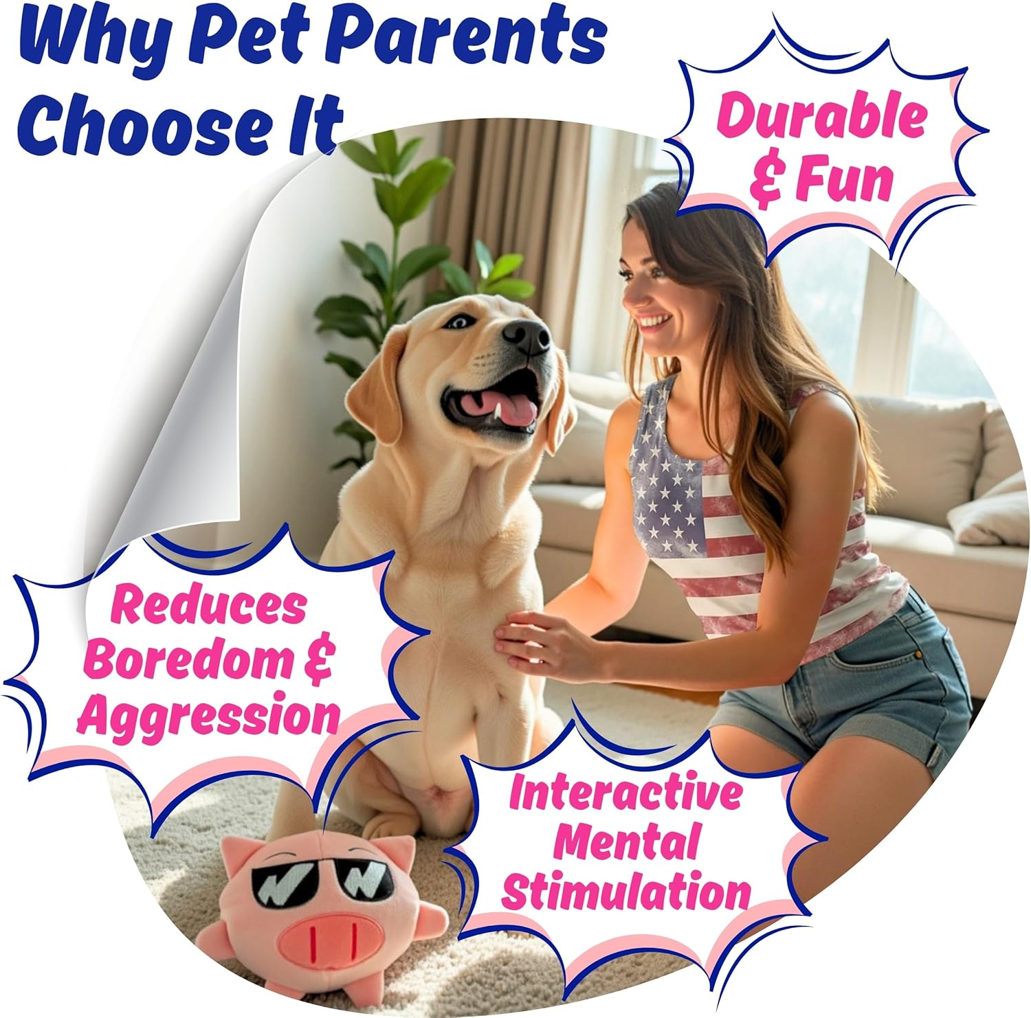 PeppyPawz - Piggy - Juguete masticable 3 en 1 para perros con bola...