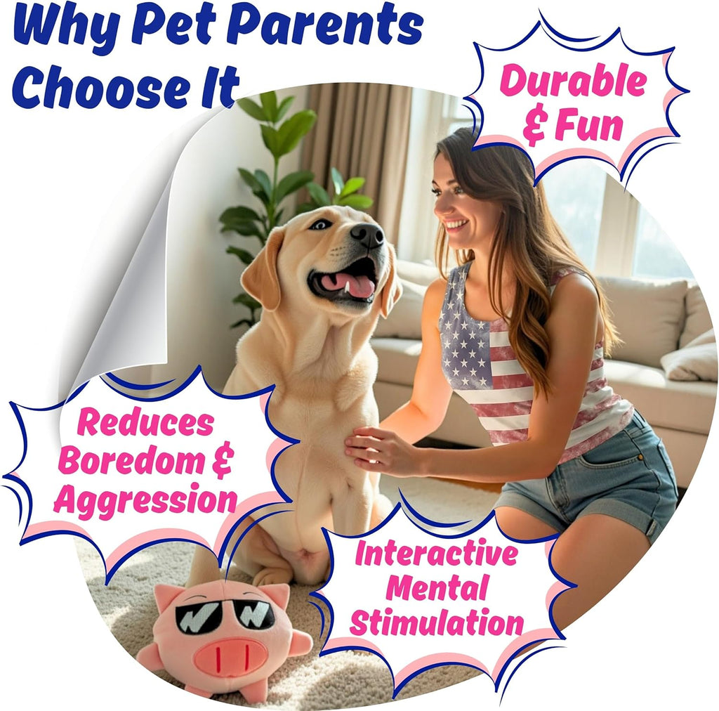 PeppyPawz - Piggy - Juguete masticable 3 en 1 para perros con bola...