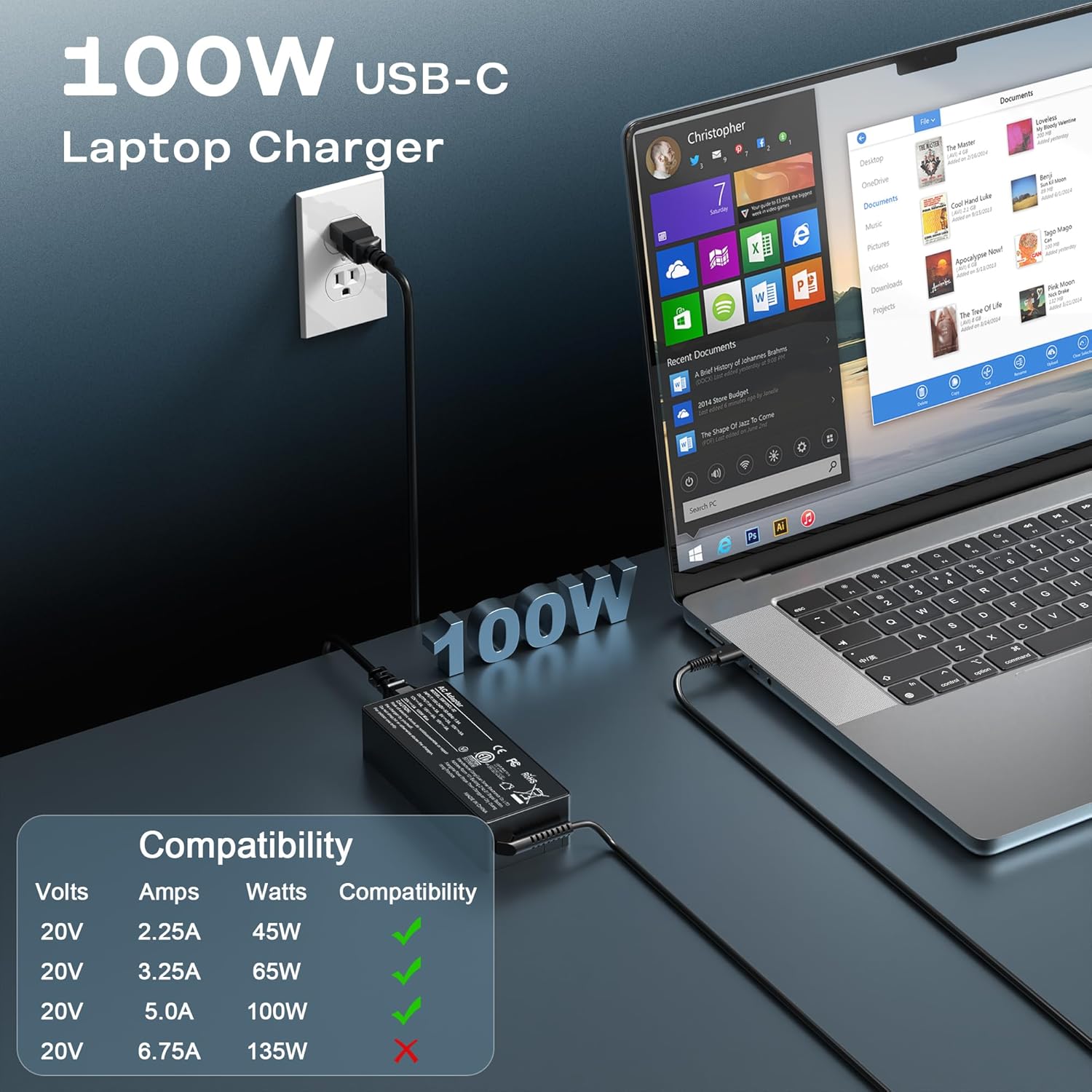 WZXHU Cargador USB C de 100 W para laptop compatible con Lenovo Thi...