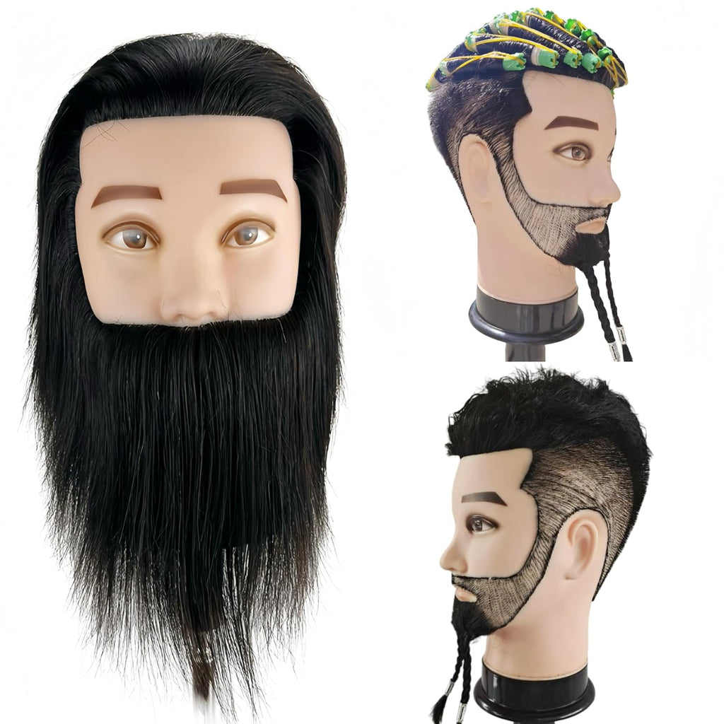 Yiifiulyn Cabeza de maniquí de cabello humano con barba, cabeza de...