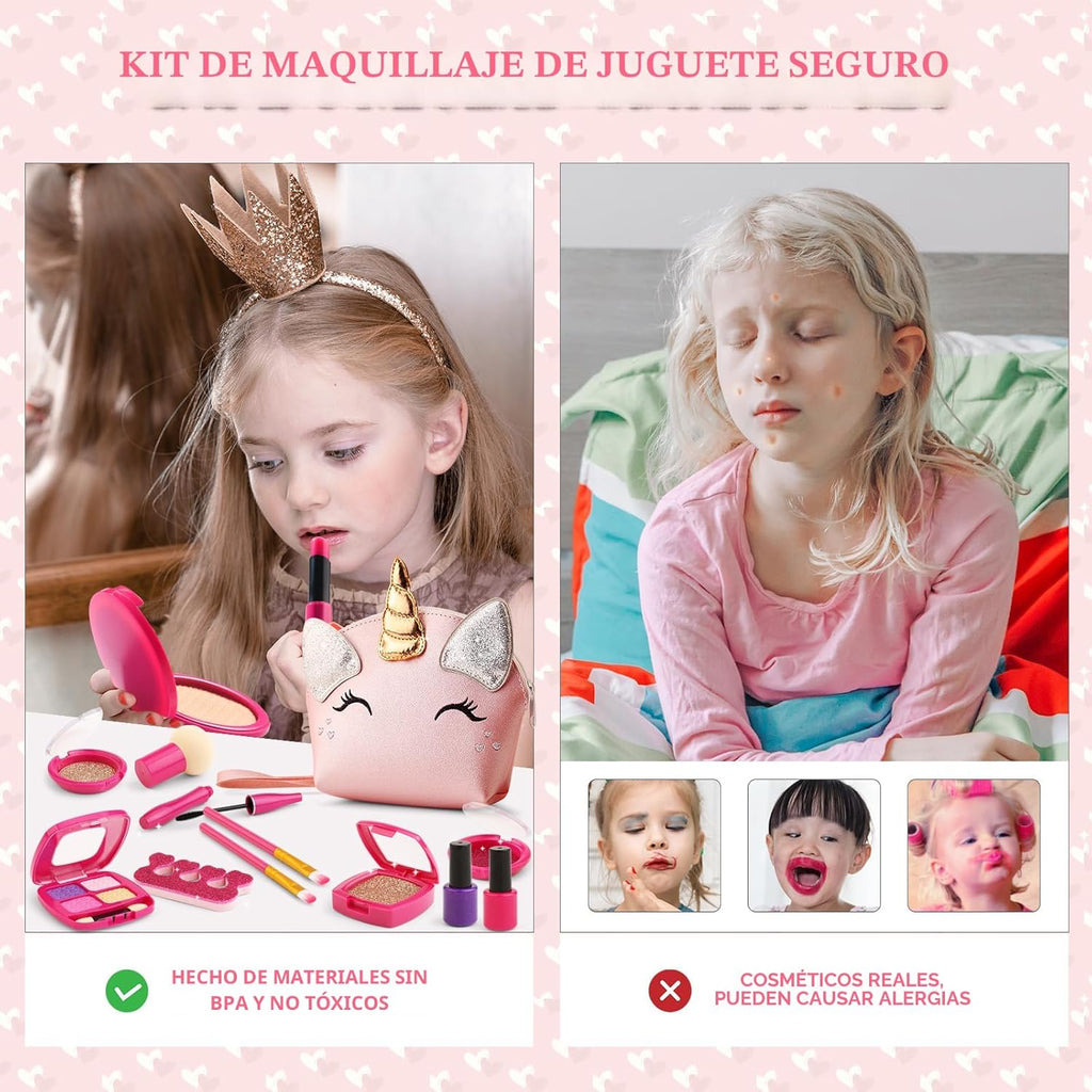 Kit de maquillaje de simulación para niñas pequeñas, juego de maqui...