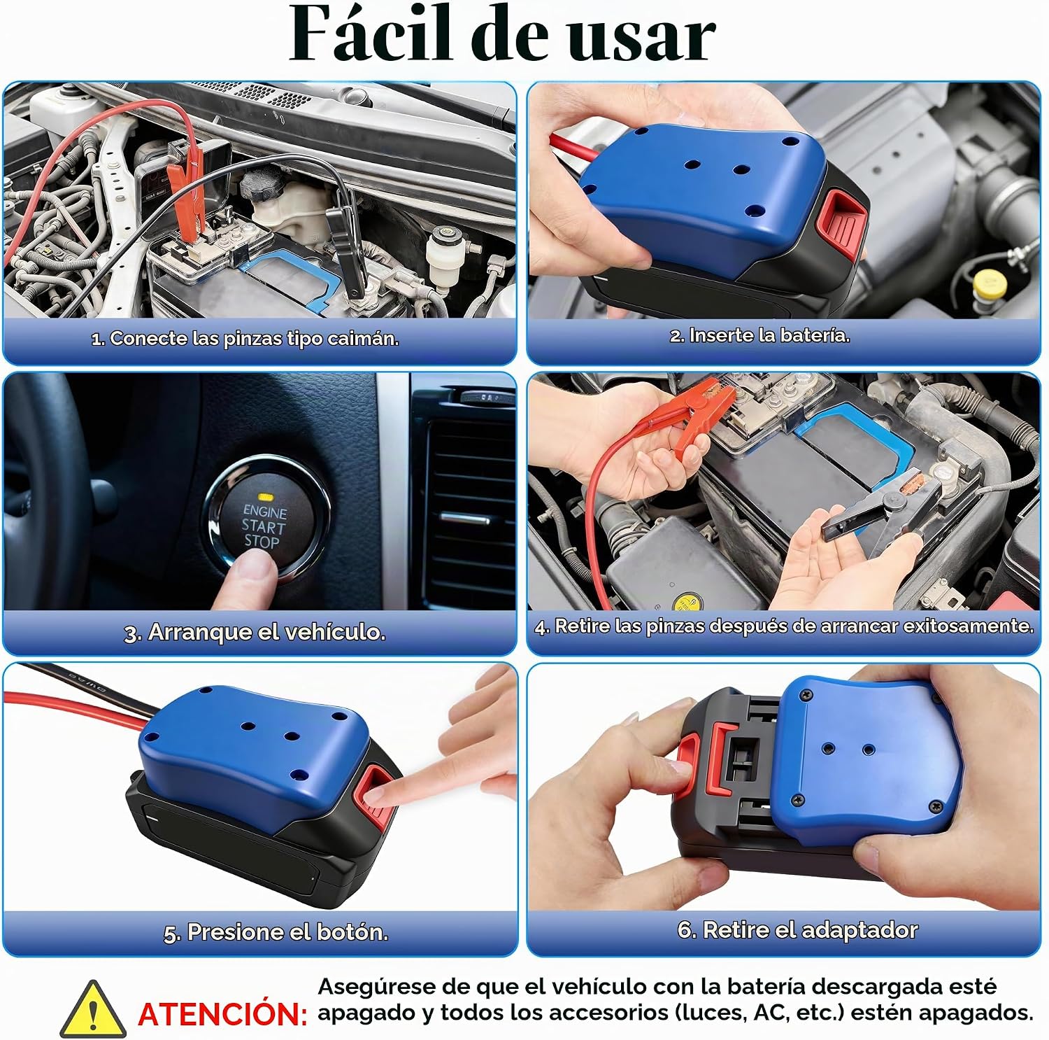 Cables de puente para automóvil, adaptador de arranque de puente de...