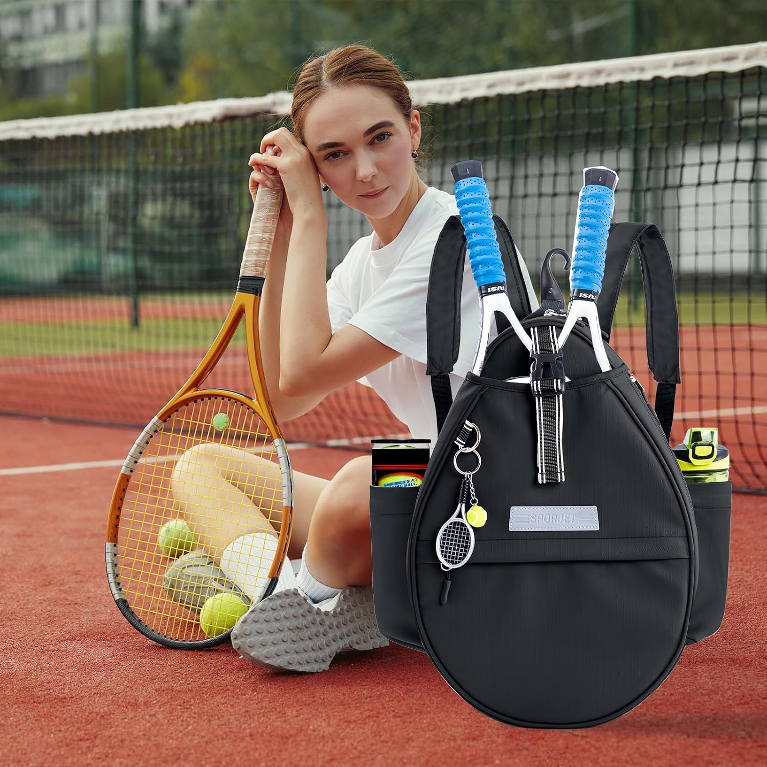 SPORJET Mochila de Tenis con Soporte para 2 Raquetas, Bolsa de Raqu...