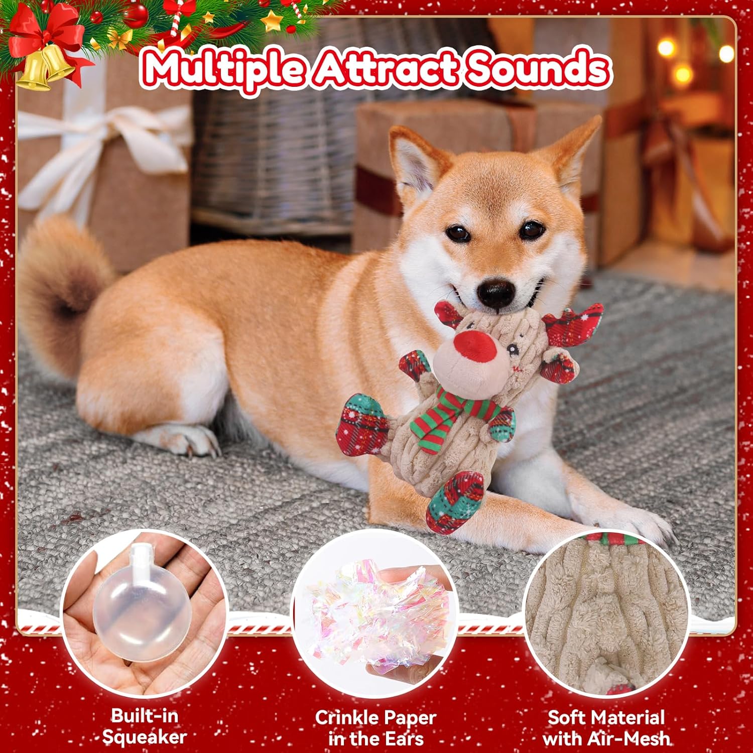 Juguetes navideños para perros Loncoldy, divertido juguete chirrian...