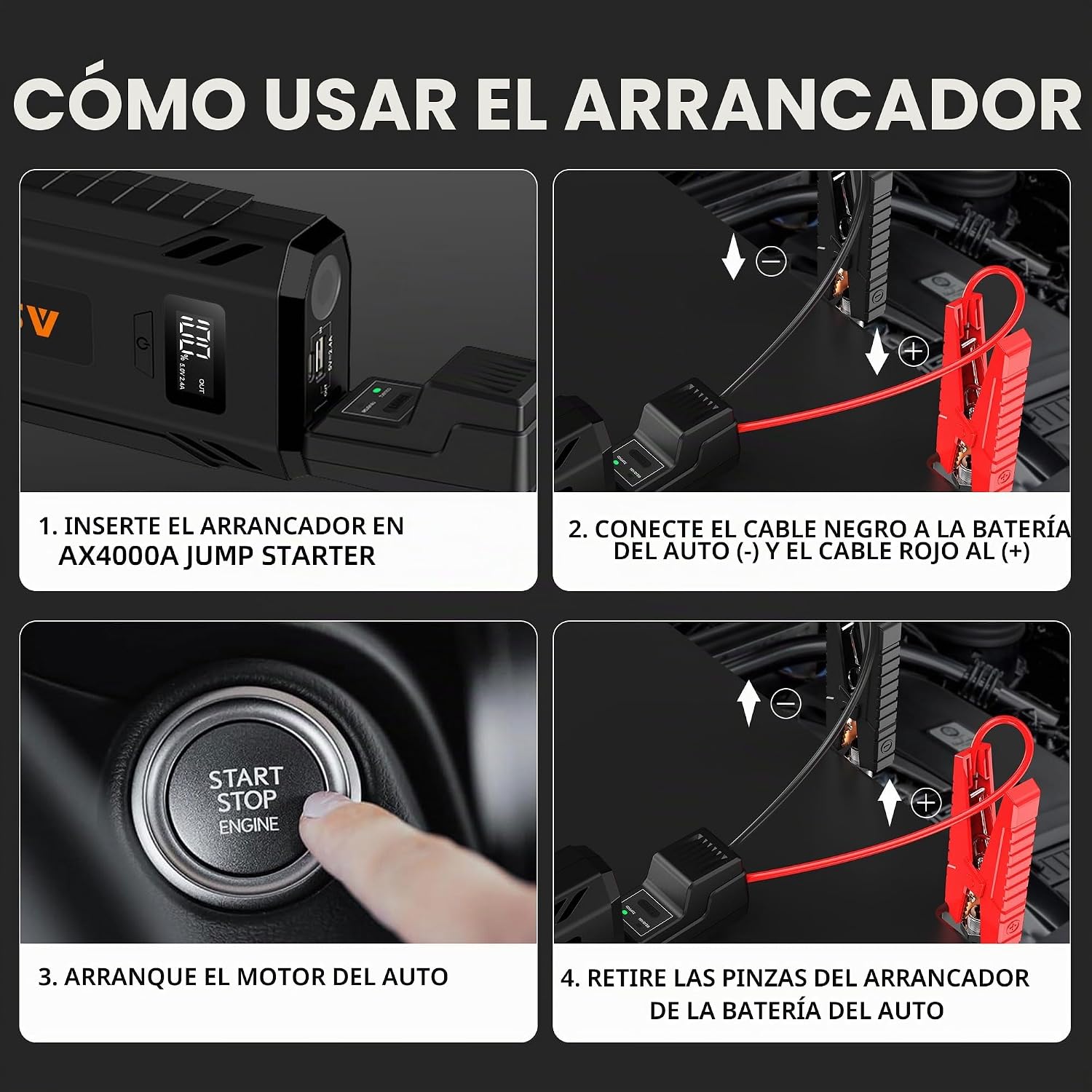 ASPERX Arrancador de Coche, Arrancador de Batería de Pico de 4000A...