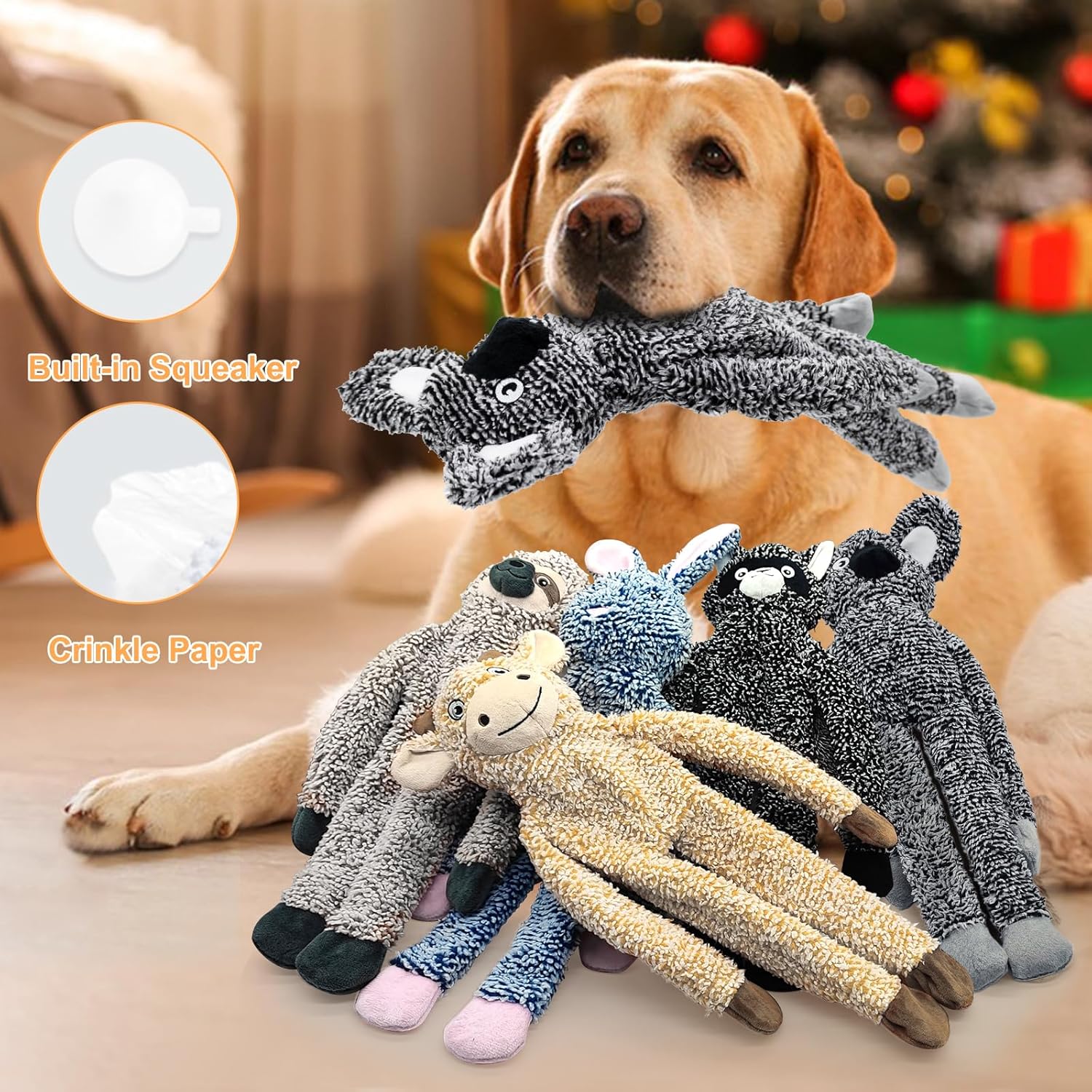 BUYPOW Juguetes para perros grandes sin relleno, paquete de 5 anima...