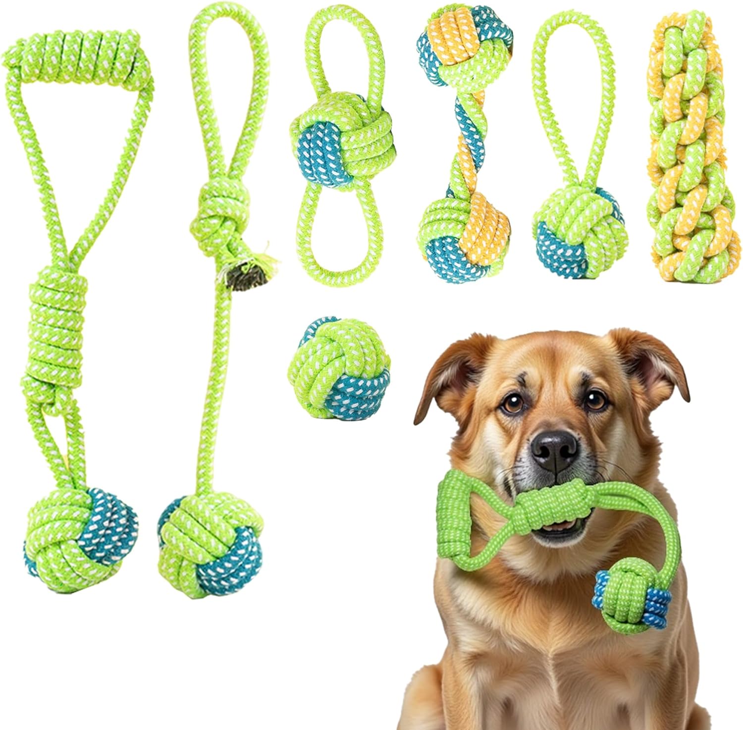 DSUMD Paquete de 7 juguetes de cuerda para perros, juguetes interac...
