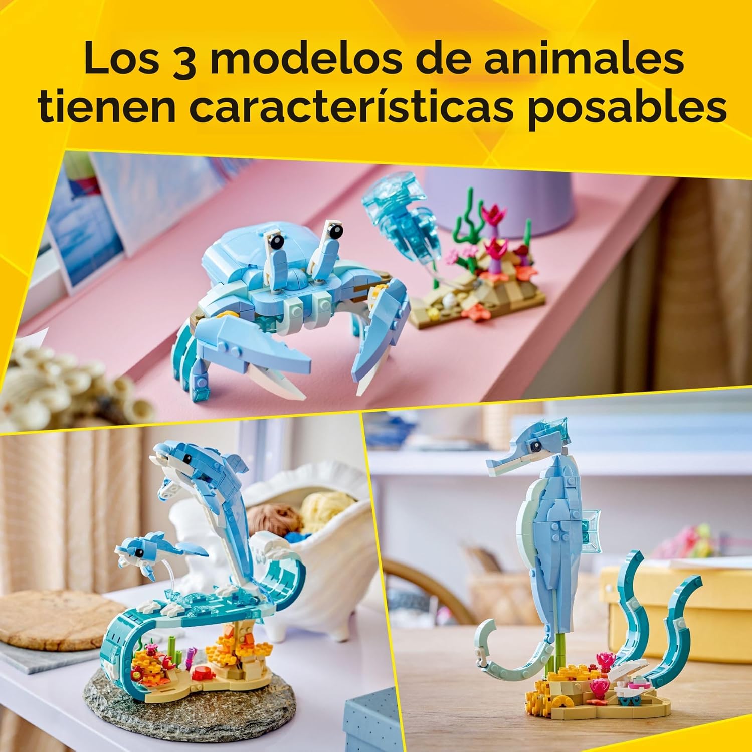 LEGO Creator 31385 - Animales marinos 3 en 1: hermosos juguetes de...