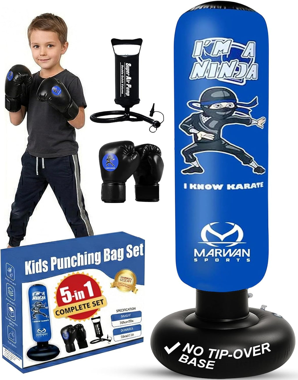 Marwan Sports Ninja - Saco de boxeo para niños, juguete sensorial i...
