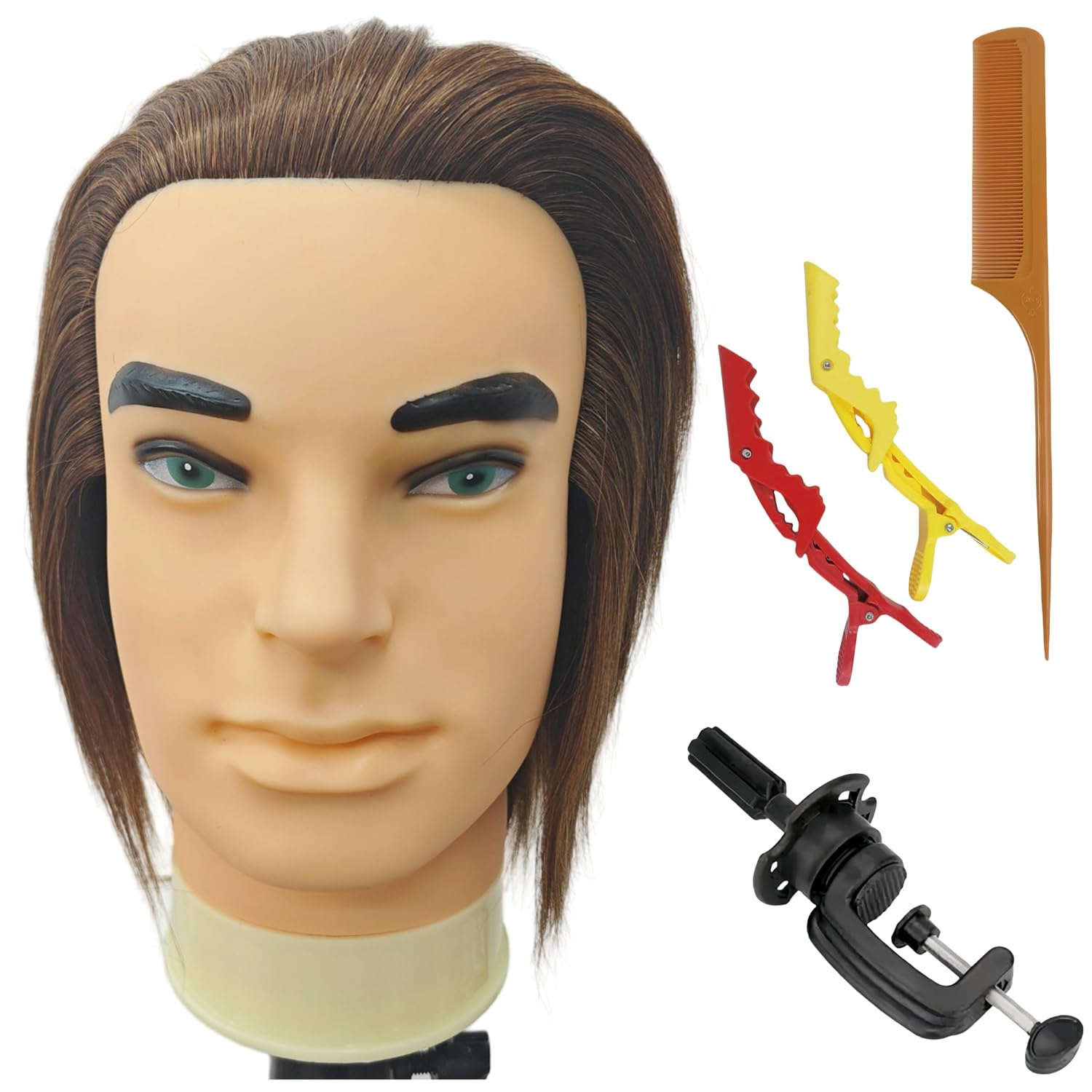 Yiifiulyn Cabeza de maniquí de cabello humano 100% real, de 12 pulg...