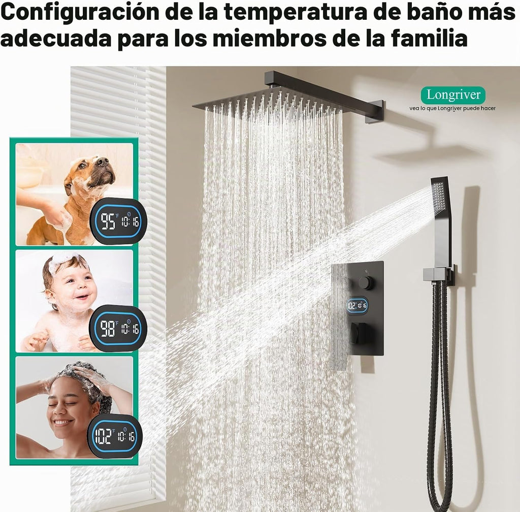 Longriver Juego de grifo de ducha de 2 pulsadores con pantalla de t...