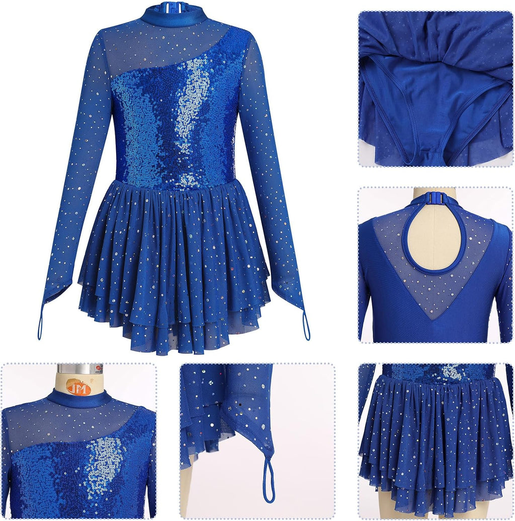 Vestido de patinaje artístico para niña, con lentejuelas brillantes...