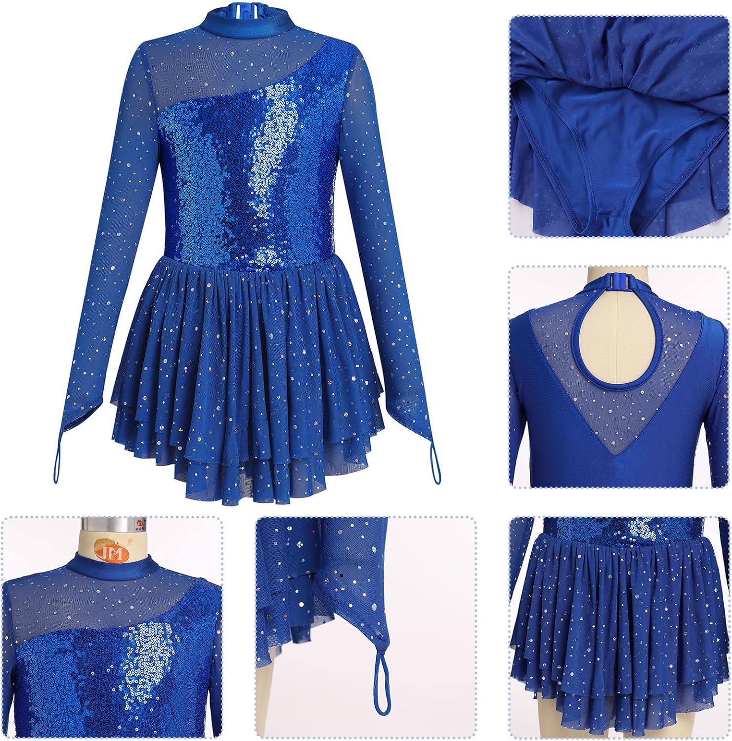 Vestido de patinaje artístico para niña, con lentejuelas brillantes...