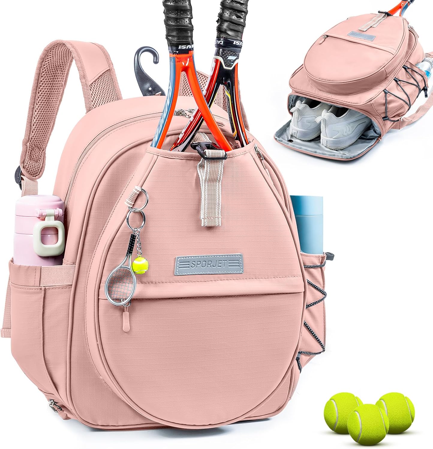 SPORJET Mochila de Tenis con Soporte para 2 Raquetas, Bolsa de Raqu...