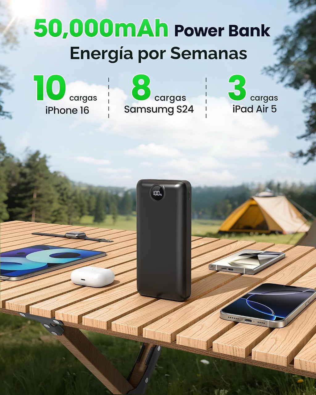 Cargador portátil Banco de energía 50000mAh 22.5W Carga rápida USB...