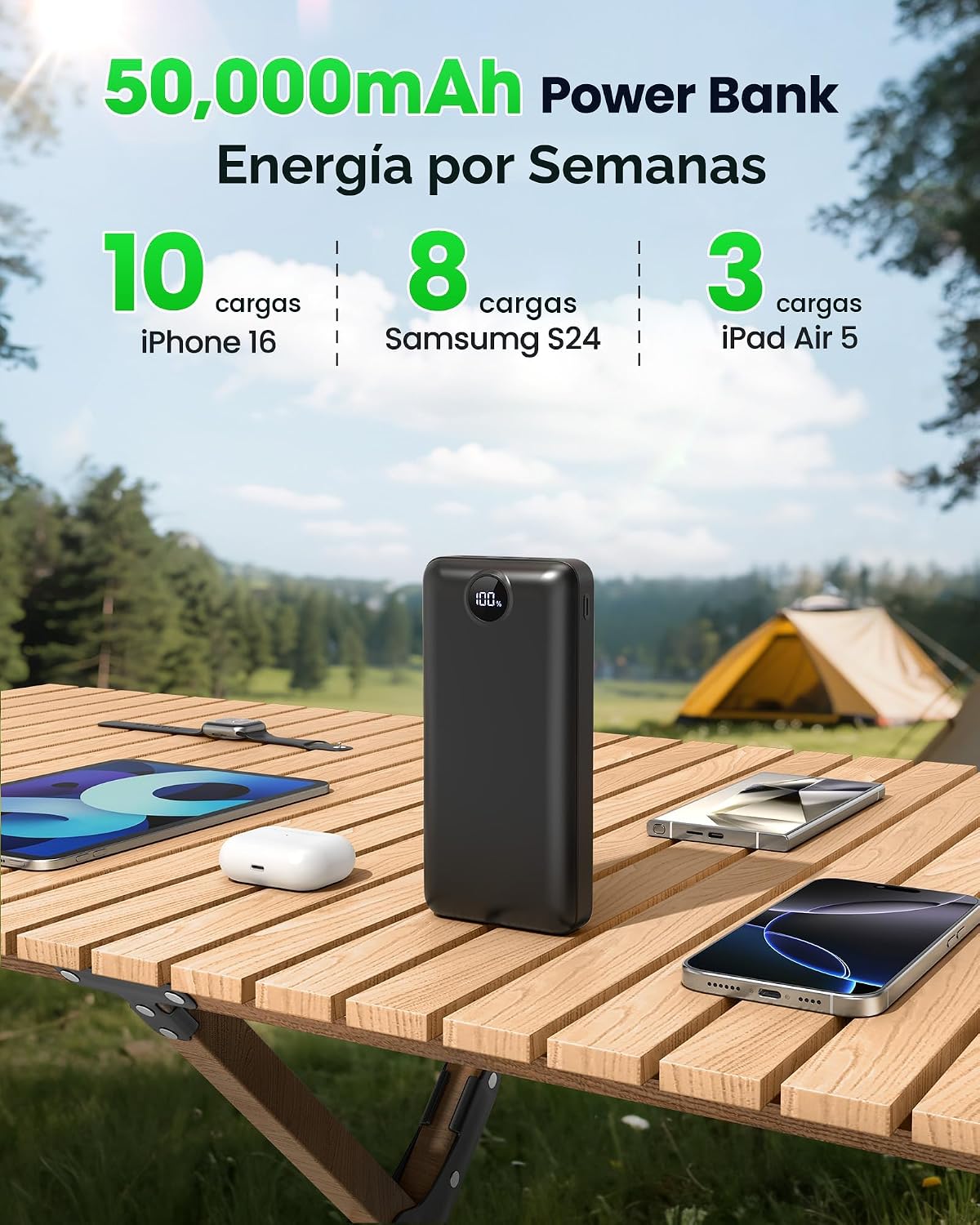 Cargador portátil Banco de energía 50000mAh 22.5W Carga rápida USB...