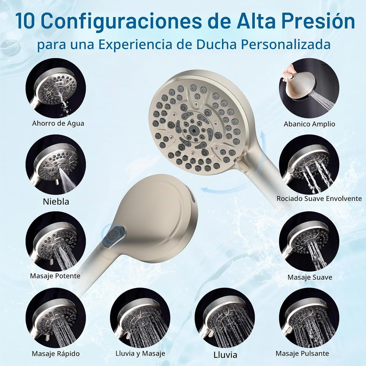 Hibbent All Metal - Cabezal de ducha de lluvia de alta presión de 8...