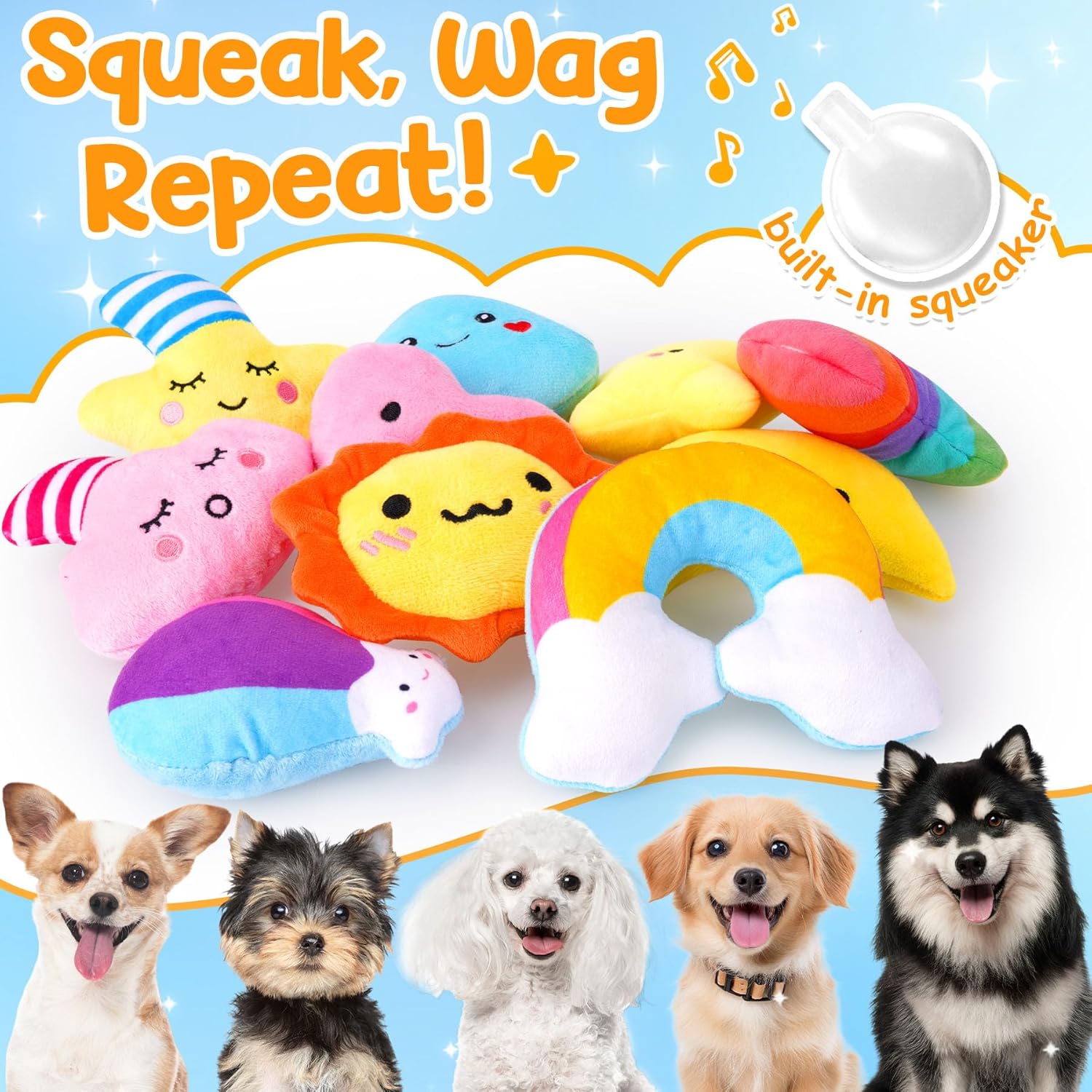 QTwoof Juego de 20 juguetes chirriantes para perros con temática me...