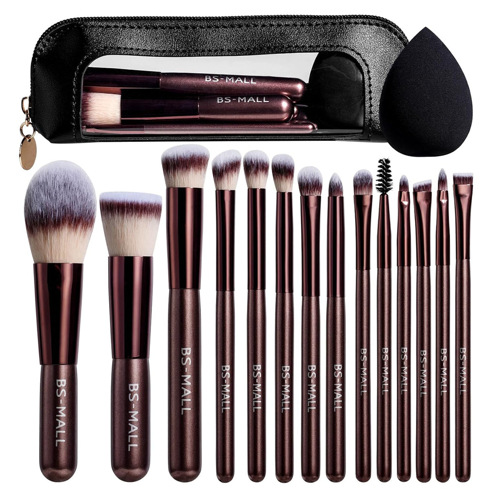 BS-MALL - Juego de 14 brochas de maquillaje con 1 esponja de maquil...