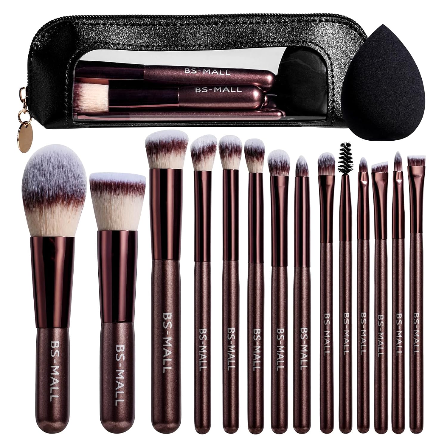 BS-MALL - Juego de 14 brochas de maquillaje con 1 esponja de maquil...