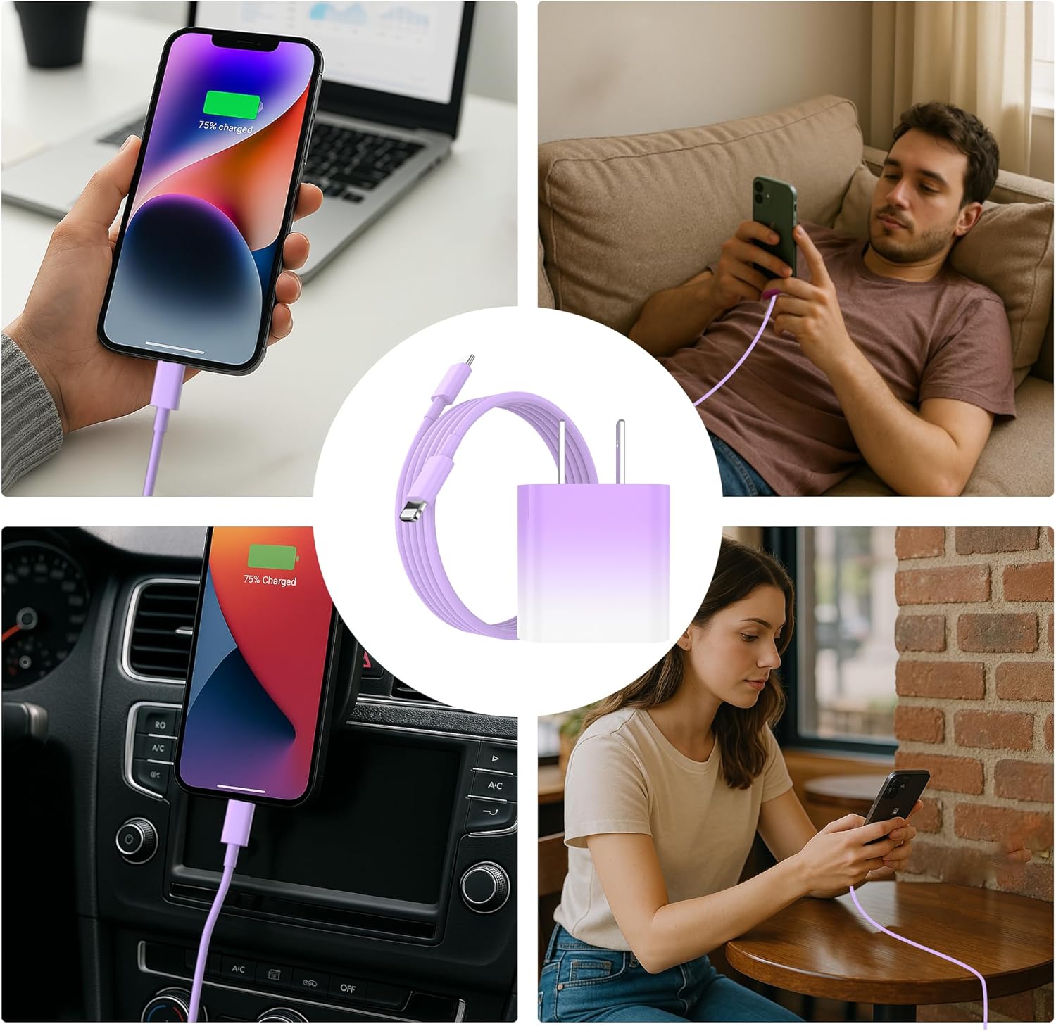 GREPHONE Cargador para iPhone de carga rápida, cargador de pared US...