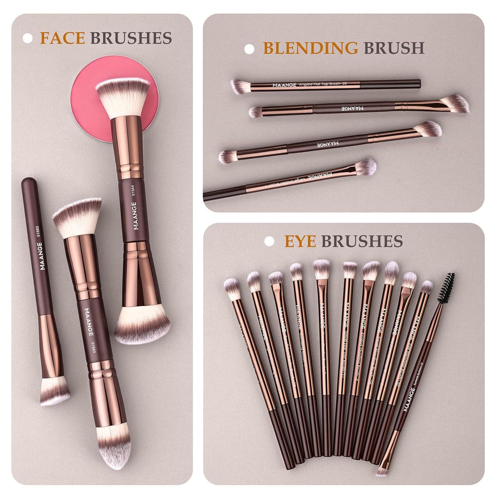 Juego de brochas de maquillaje de viaje con estuche MAANGE 20 pieza...