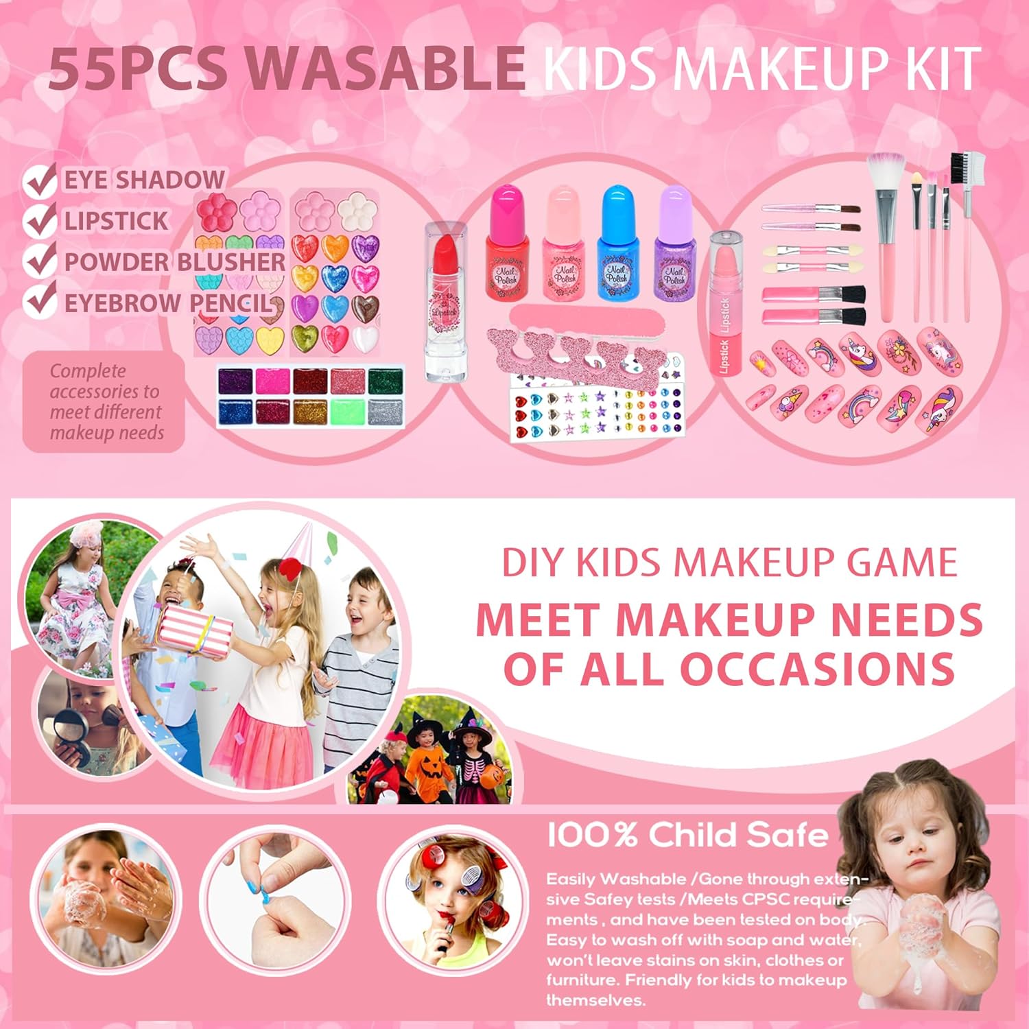 Kit de Maquillaje para Niñas, Juguetes para Niñas - Maquillaje Lava...