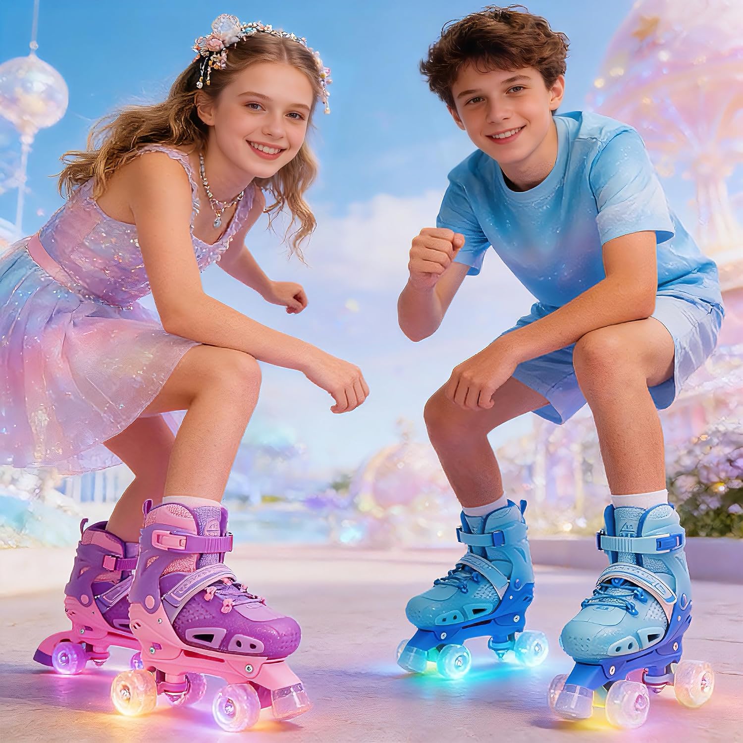 LKD Patines de ruedas para niños y niñas, 4 tamaños, ajustables, co...