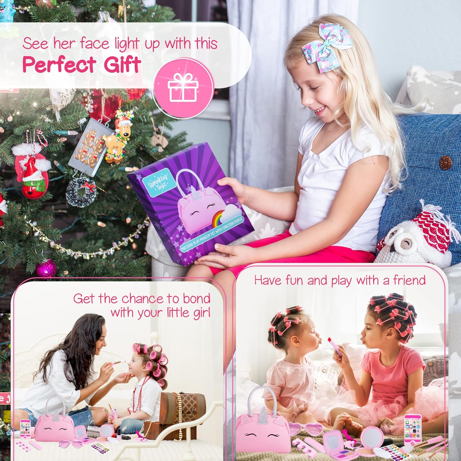 Kit de maquillaje de simulación para niñas pequeñas con bolso de un...