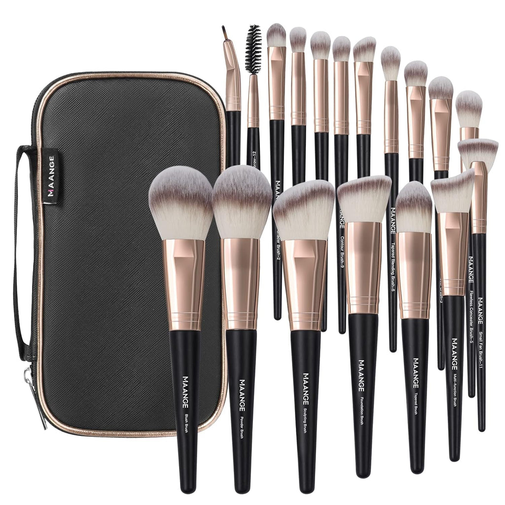 Juego de brochas de maquillaje con estuche, MAANGE Set de 18 piezas...