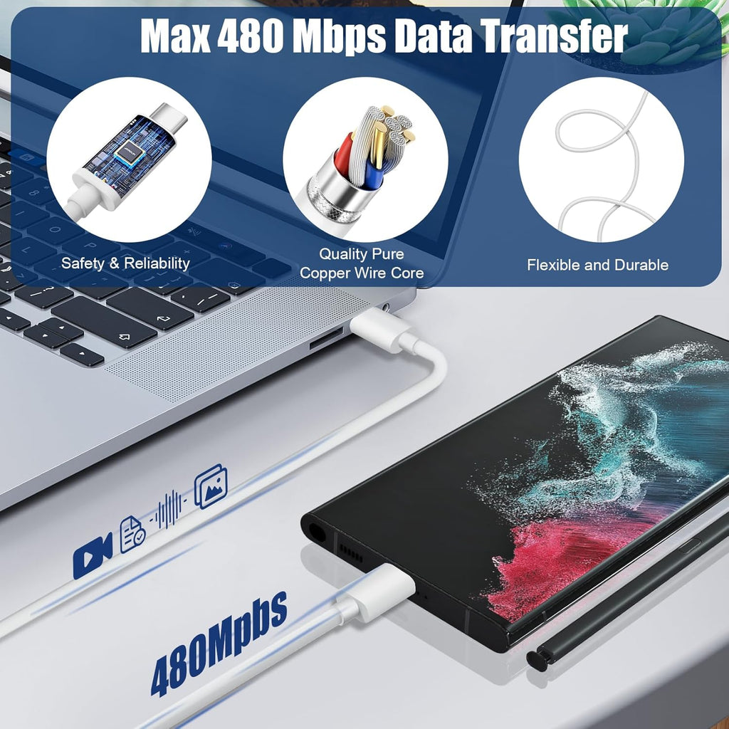 Samsung - Paquete de 2 cargadores rápidos USB C de 10 pies de largo...