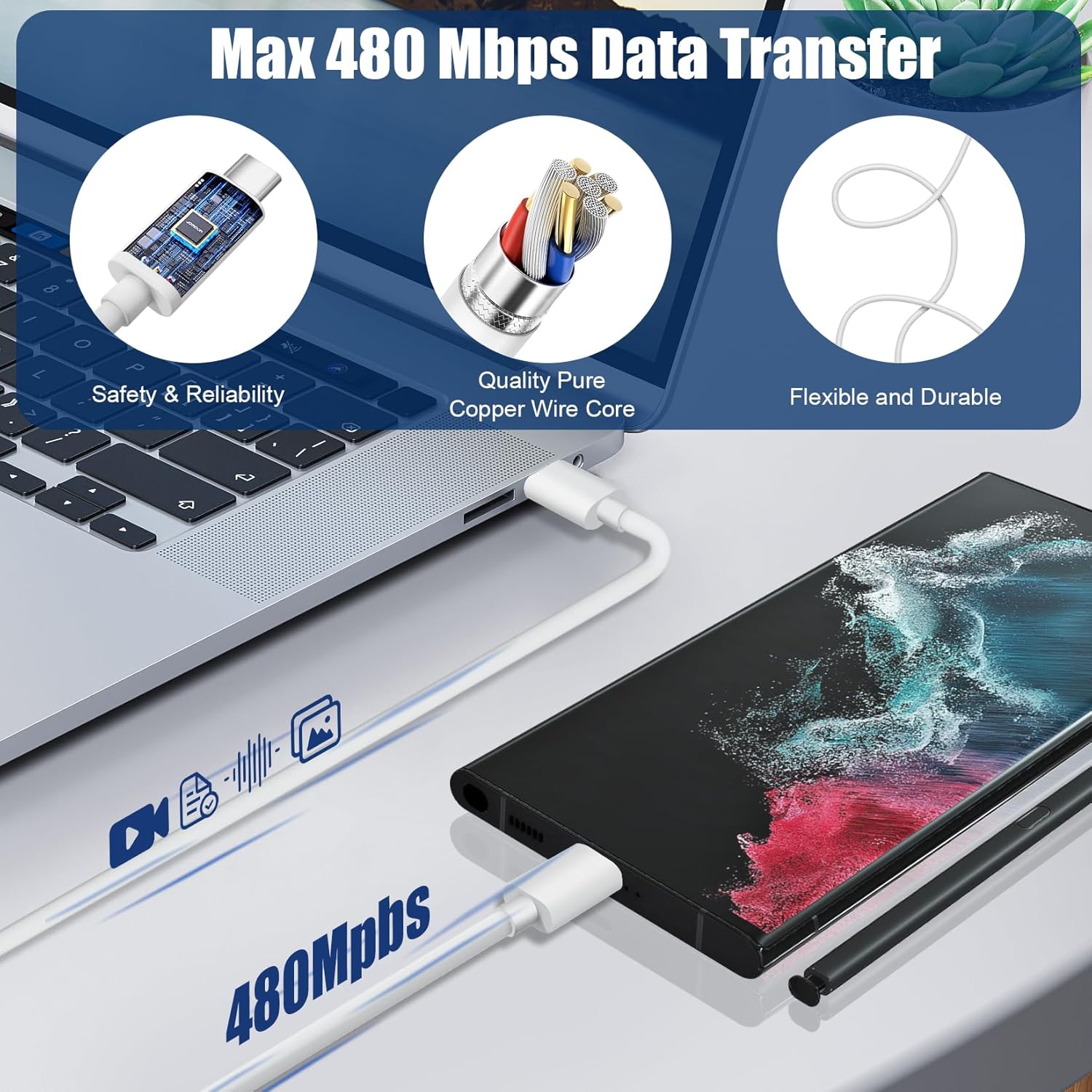 Samsung - Paquete de 2 cargadores rápidos USB C de 10 pies de largo...