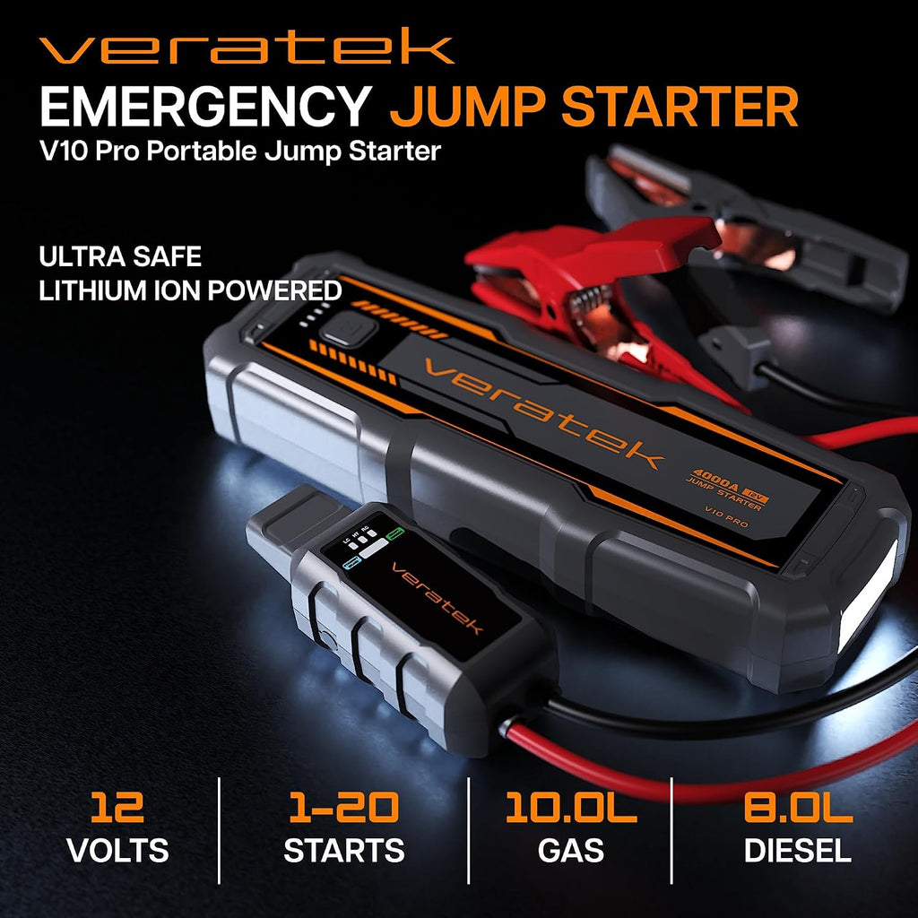 Veratek V10 Pro 4000A Arrancador de Batería de Coche Portátil (10.0...