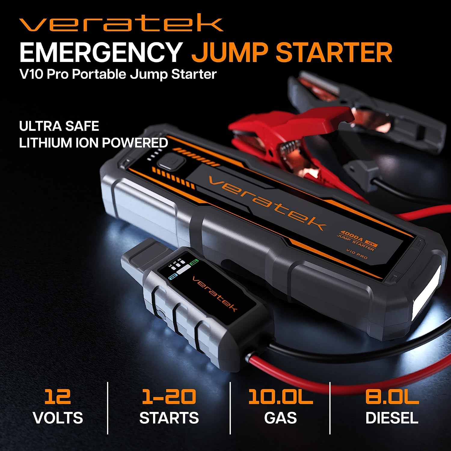 Veratek V10 Pro 4000A Arrancador de Batería de Coche Portátil (10.0...