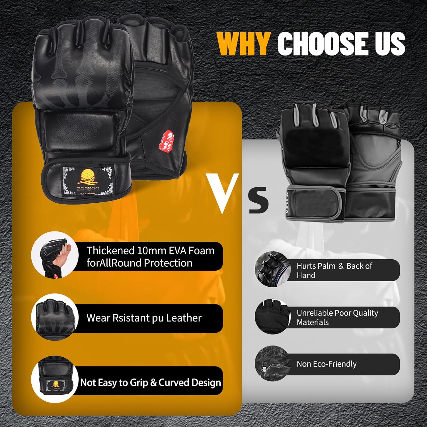 ZooBoo Guantes de MMA, guantes de boxeo de medio dedo, mitones de M...