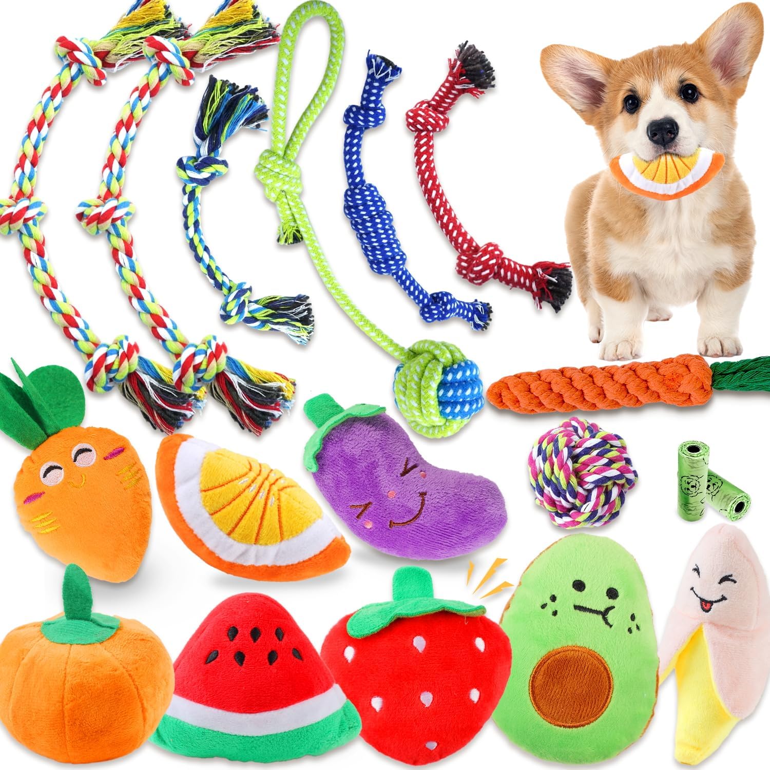 MRSOHRET Paquete de 18 juguetes para perros, juguetes de dentición...