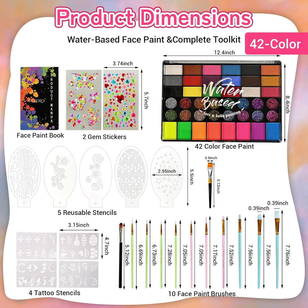 Ruihangda Kit de pintura facial de Halloween de 42 colores para niñ...